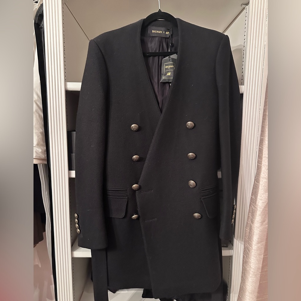 Balmain x HM Men’s Black Double-Breasted Pea Coat